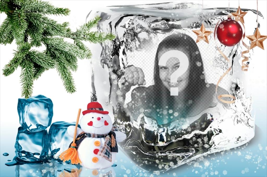 Modello di Natale di mettere la tua foto su un cubetto di ghiaccio. fotomontaggio ..