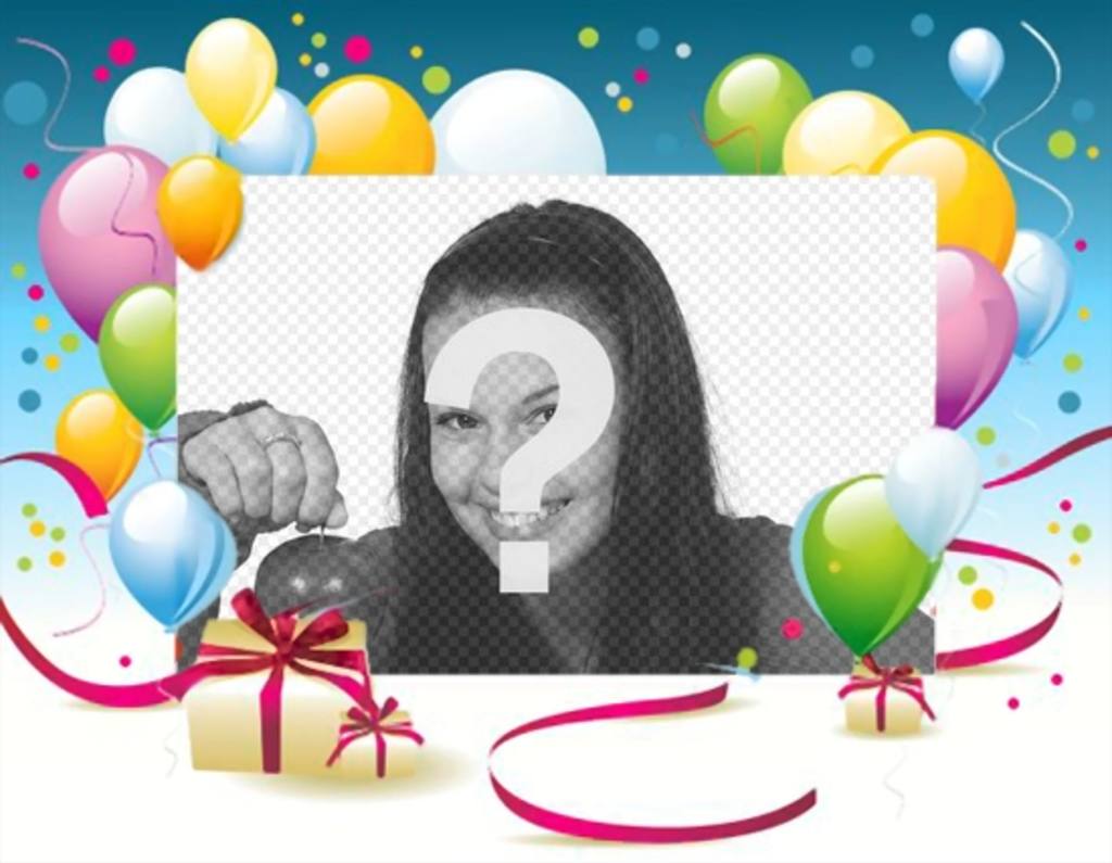 Photo frame con palloncini e regali di compleanno in cui è possibile mettere la tua foto ..