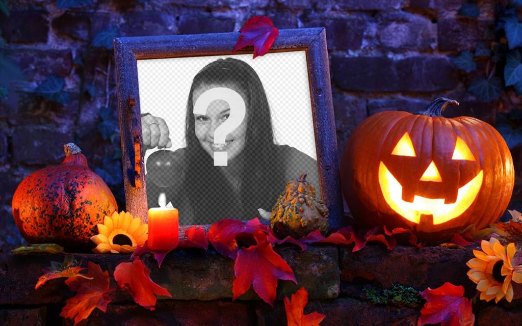 Halloween cornice con una zucca per la vostra foto. ..
