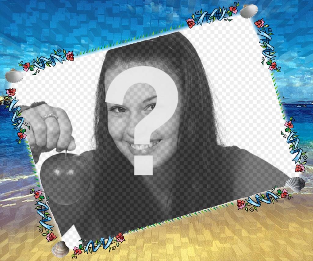 Photo frame con un disegno di una spiaggia per godersi una vacanza ..