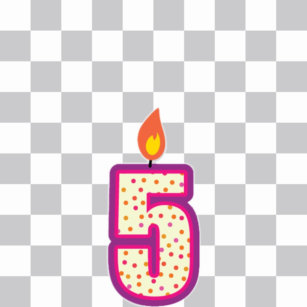 Sticker di una candela, con il numero cinque per decorare le vostre foto ..