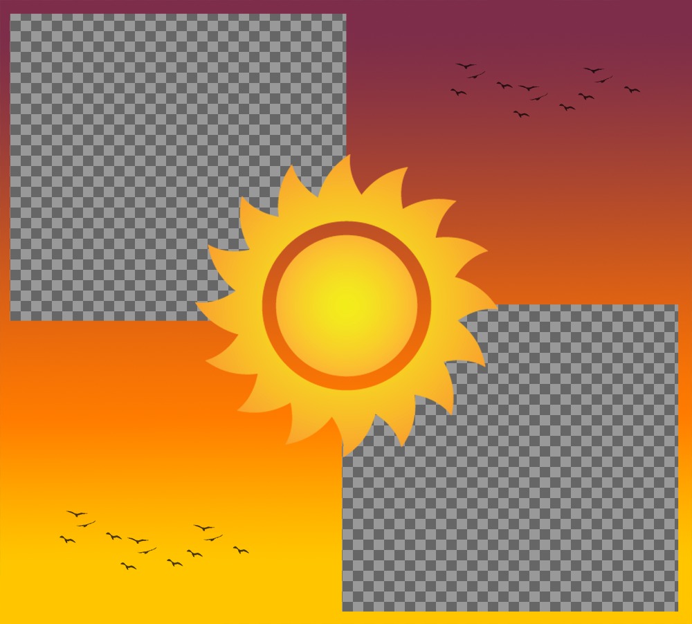 Collage di modificare con due foto e aggiungere il sole in un tramonto ..