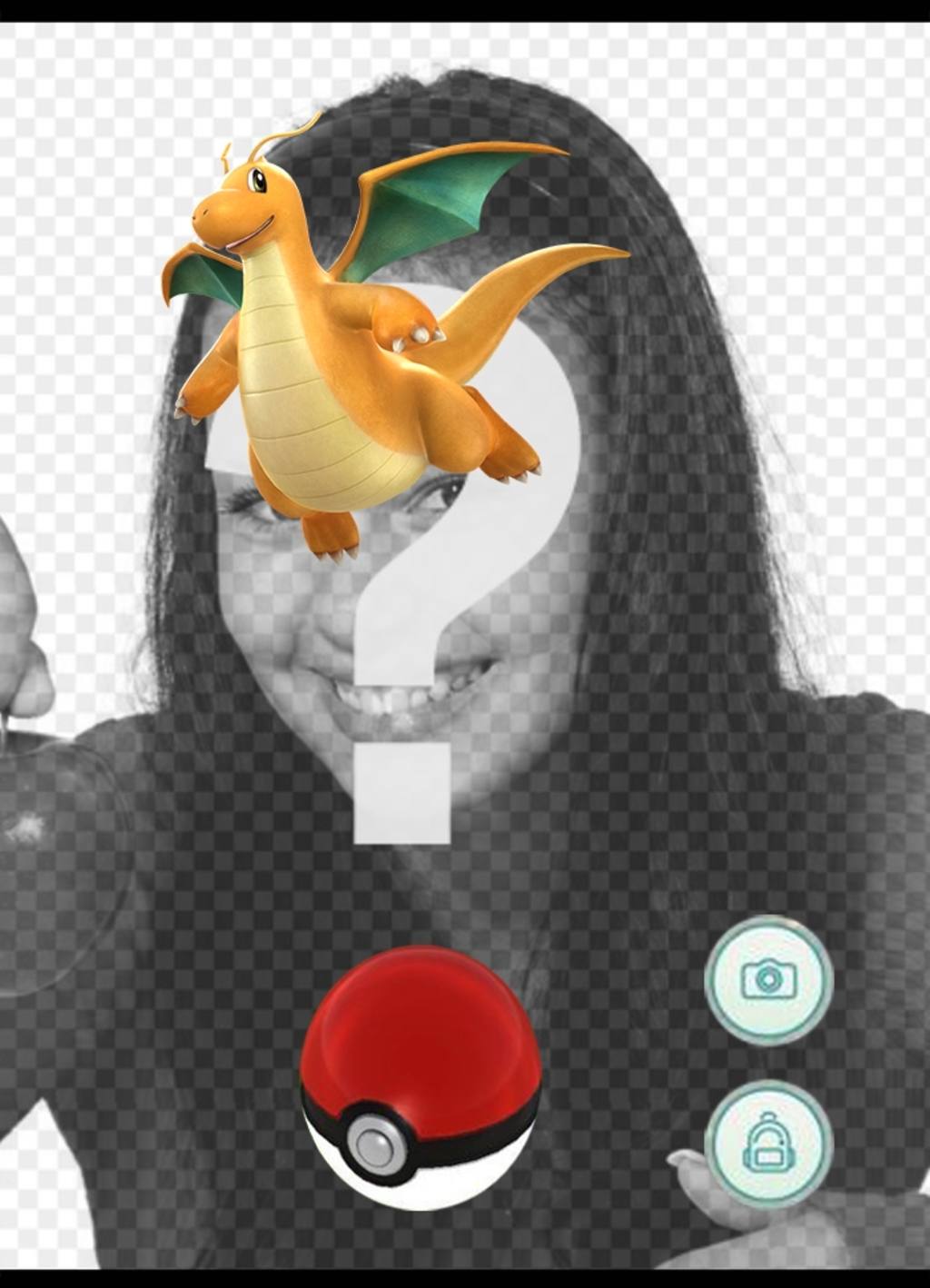 Effetto Foto con Dragonite di Pokemon Go in cui è possibile aggiungere una cattura foto ..