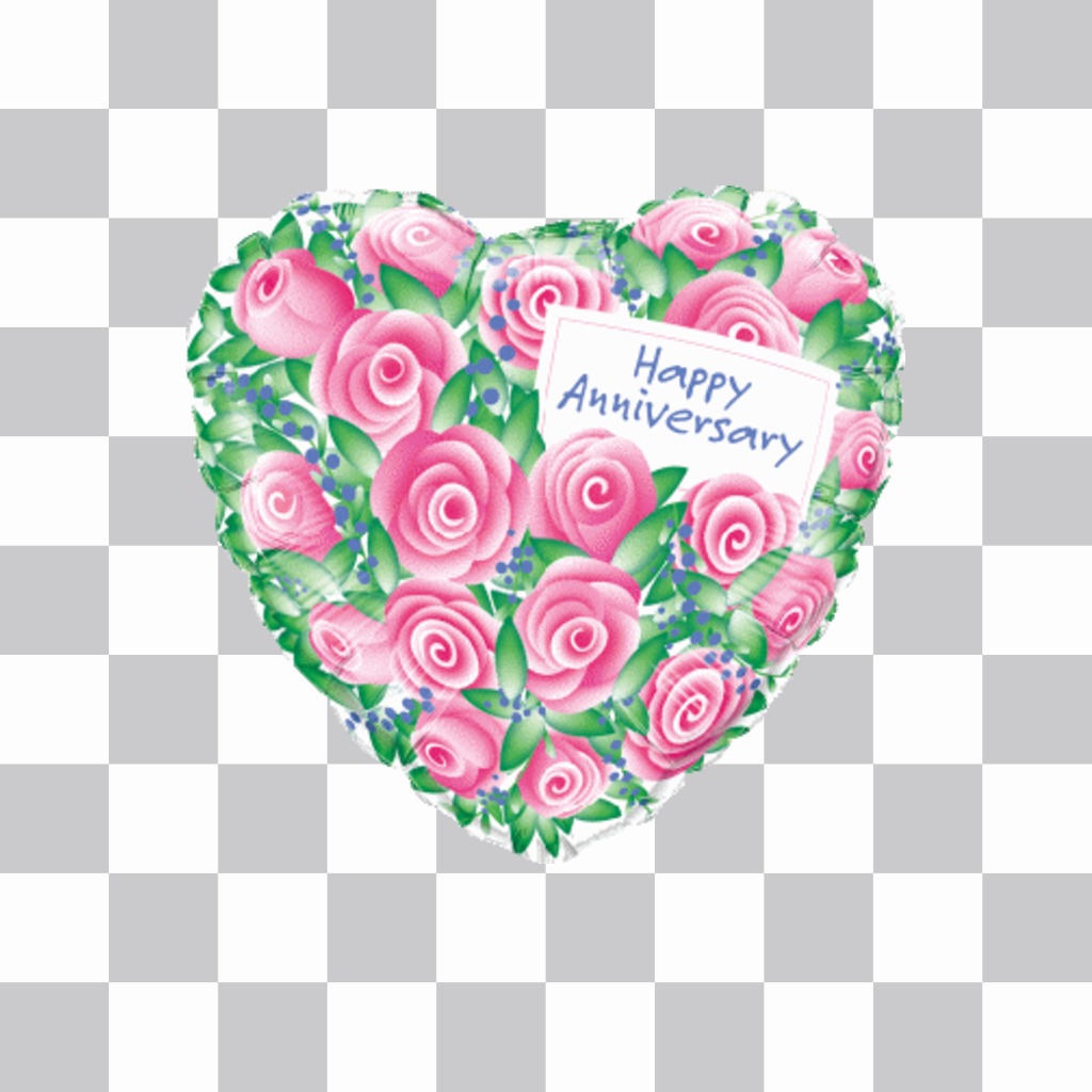 palloncino a forma di cuore con rose e le parole felice anniversario per le tue foto ..