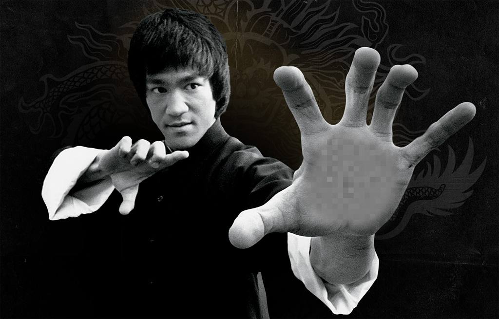 La tua foto in mano di Bruce Lee fare un karate pongono ..