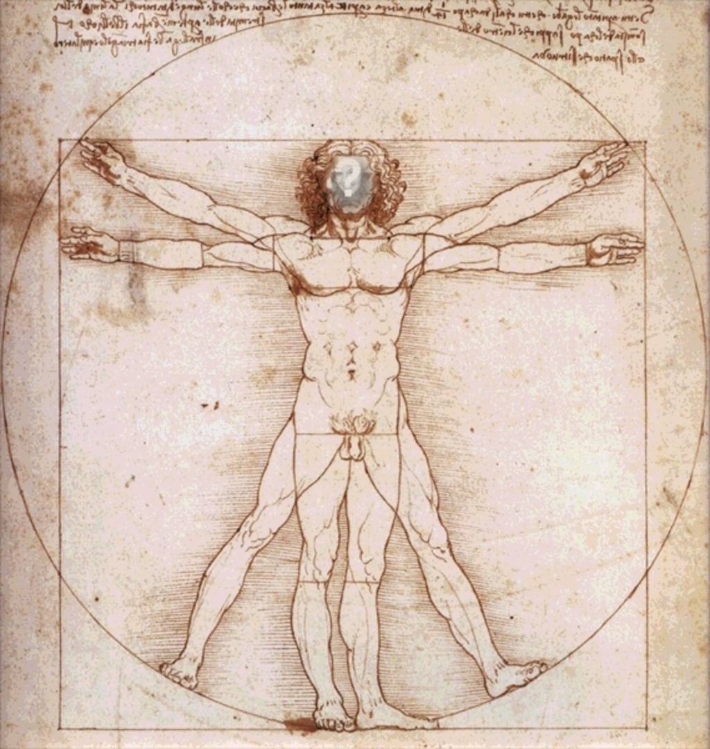 Il tuo volto all'interno del famoso uomo vitruviano di Leonardo Da Vinci, struttura con cui..